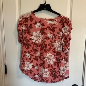 LOFT Mauve Pink Floral Short Sleeve Blouse